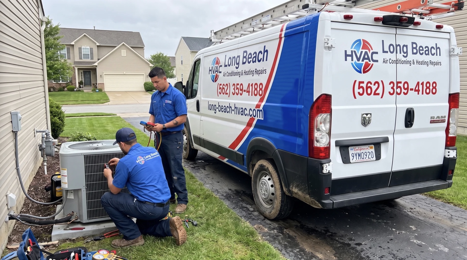 Long Beach HVAC service van at commercial facility