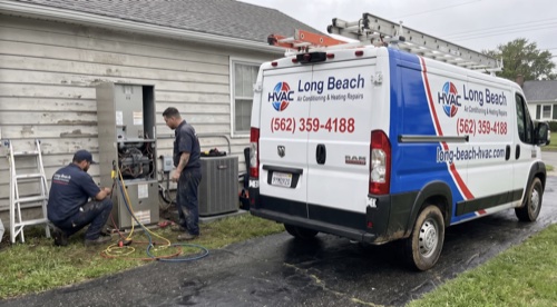 Branded HVAC service vehicle front view
